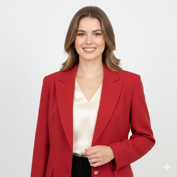 Vintage Talbots Red Wool Blazer Single Breasted Womens 8 Gold Buttons Academia - Picture 5 of 16